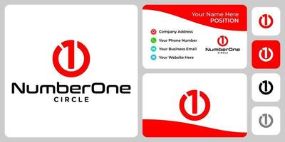 Number 1 circle logo design with business card template. vector