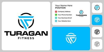 Letter T F monogram fitness logo design with business card template. vector