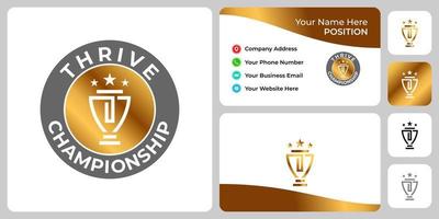 Letter T monogram trophy logo design with business card template. vector