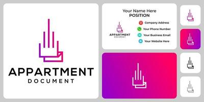 diseño de logotipo de apartamento y documento con plantilla de tarjeta de visita. vector