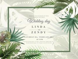 plantilla de tarjeta de invitación de boda tropical floral verde vector