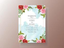 Beautiful red roses wedding invitation card template vector