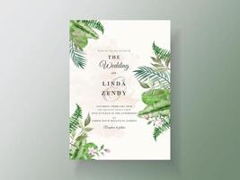 plantilla de tarjeta de invitación de boda tropical floral verde vector