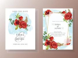 hermosa plantilla de tarjeta de invitación de boda de rosas rojas