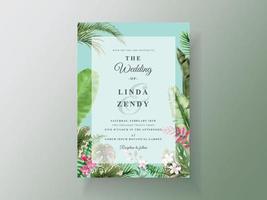 Greenery floral tropical wedding invitation card template vector