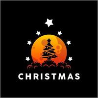 Vector illustration of a christmas tree on the moon