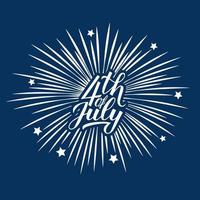 4th of July calligraphy hand lettering with fireworks on blue background. USA Independence Day vector illustration. Easy to edit template for logo design, poster, greeting card, banner, flyer, etc.