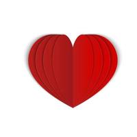 Red paper heart isolated on white. Symbol of love for Valentine s day greeting card. Realistic 3d folded heart. Vector illustration. Easy to edit template for your design projects.