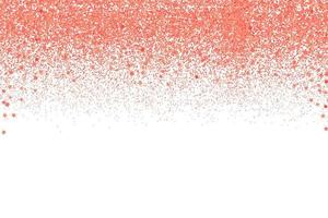Confetti in shades of living coral border isolated on white. Falling sparkles dots and stars. Shiny dust vector background. Rose gold glitter texture effect.