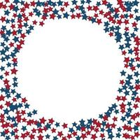 día de la independencia de estados unidos 4 de julio o fondo del día conmemorativo. ilustración de vector retro en colores de la bandera americana. marco de estrellas de confeti con espacio para texto.