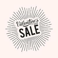 Valentine s Day Sale retro banner. Calligraphy hand lettering with concentric rays. Easy to edit vector template for Valentines day shop decoration, advertising poster, flyer, tag etc.