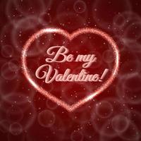 Be my Valentine Red Valentine s day greeting card with sparkling heart on blurred bokeh background. Romantic vector illustration. Easy to edit design template.