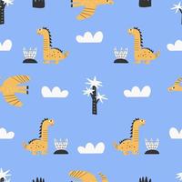 Cute seamless pattern with varied dinosaurs. Creative childish background for fabric. vector