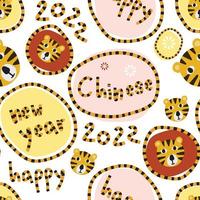 seamless happy Chinese new year pattern background with doodle tiger in frame , new year card vector