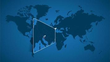 Detailed world map with pinned enlarged map of Slovenia and neighboring countries. vector