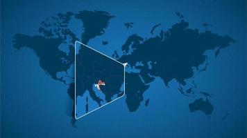 mapa detallado del mundo con un mapa ampliado de croacia y países vecinos. vector