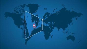 mapa detallado del mundo con un mapa ampliado de dinamarca y países vecinos. vector