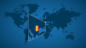 mapa detallado del mundo con un mapa ampliado de rumania y países vecinos. vector