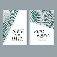 Wedding invitation template with beautiful leaves vector