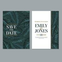 Wedding invitation template with beautiful leaves vector