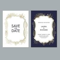 Wedding invitation template with beautiful leaves vector