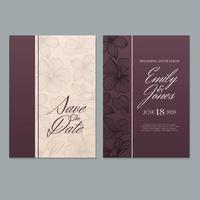 Wedding invitation template with beautiful leaves and flowers vector