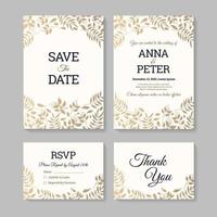 Wedding invitation template with beautiful leaves vector