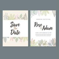 plantilla de tarjeta de invitación de boda, con hojas y fondo floral vector