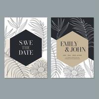 Wedding invitation template with beautiful leaves vector