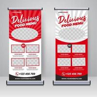 plantilla de diseño de banner enrollable de menú de comida y restaurante vector