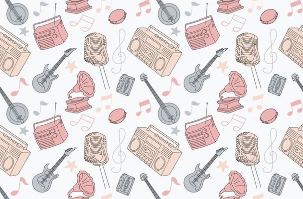 Colorful seamless pattern of musical instruments in a flat style