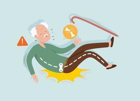 old man falling down and get bone fracture cartoon character vector