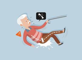 old man falling down and get bone fracture cartoon character vector