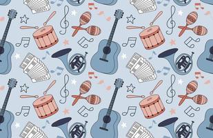 Colorful seamless pattern of musical instruments in a flat style vector