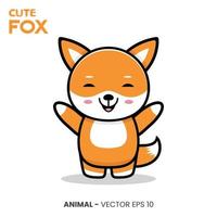 Cute Fox character, cute smile expression with raised hand. vector