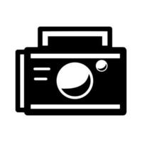 Camera isolated flat icon. Simple black photography equipment. Vector graphic sign. Film lens image. Instant photo technology. Vintage movie objective. Photoshoot device.