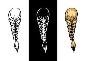 Beautiful lady hairstyle braid icon set isolated doodle drawing outline sketch graphic vector logo design beauty salon hair flat line art sign braided hairdo simple flat black