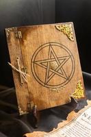 Old book of black magic. Concept for mystery, fantasy, evil photo