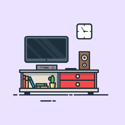 Vector Flat Illustration Of Tv Room