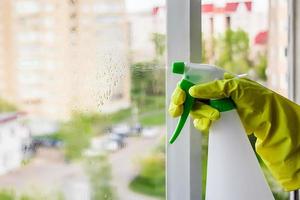 Washing windows and home cleaning. photo