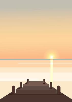 Sea pier at sunset. Natural scenery in vertical orientation.