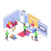 Reception area, isometric illustration with editable facility vector