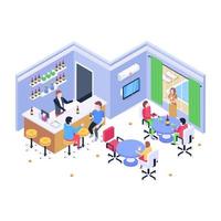 Reception area, isometric illustration with editable facility vector