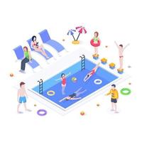 Swimming pool isometric illustration, editable vector