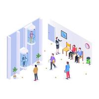 Elevator mall isometric illustration, high graphics vector