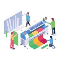 Industrial printing machine, isometric illustration with high graphics vector