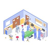 The doctor doing surgery in the operation theatre, isometric illustration vector