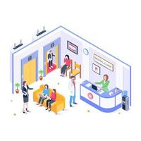 Isometric illustration of clinic reception is up for premium use vector