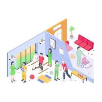 Grab this editable isometric illustration of the rehabilitation center vector