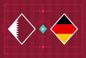 partido qatar vs alemania. partido de campeonato de fútbol de playoffs contra equipos en el campo de fútbol. fondo deportivo de introducción, póster final de la competición del campeonato, ilustración vectorial de estilo plano vector